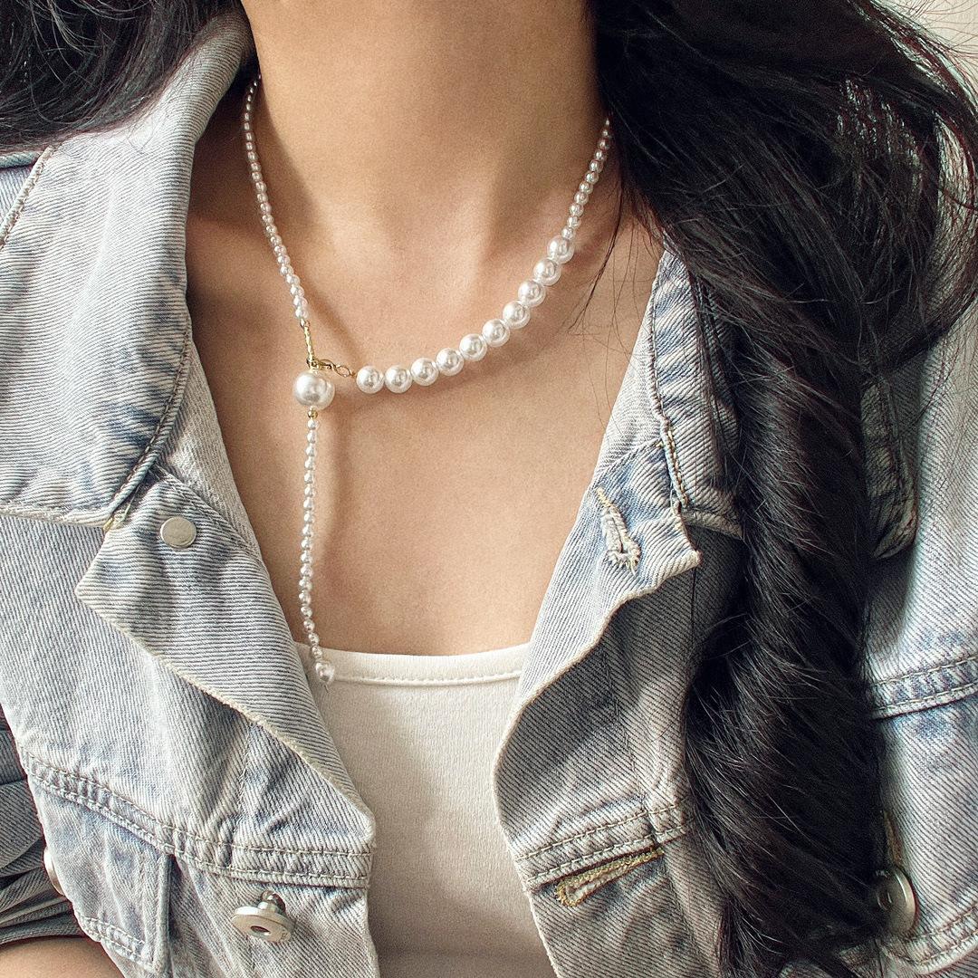 High Gloss Cool White High Quality Faux Crystal Pearl Adjustable Clavicle Chain Necklace