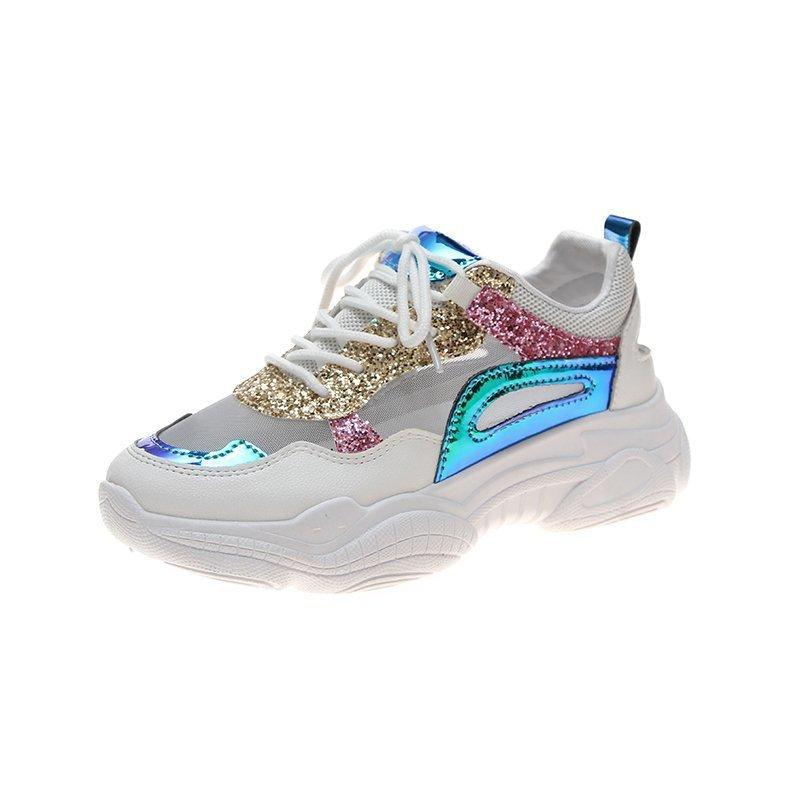 

Daddy Shoes Girl 2025 Spring and Summer New Fashion Casual Breathable Round Head Sequins Hollow Muffin Platform Sneakers 40 зелений