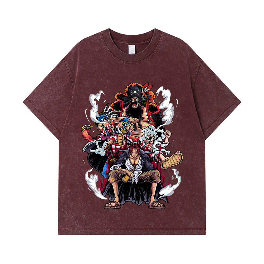 275 GSM Washed T-shirts 100% Cotton One Piece V4 Emperors Print Unisex Heavy Cotton T Shirt