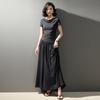 Women's Drape Collar Top and A-Line Midi Skirt Set
