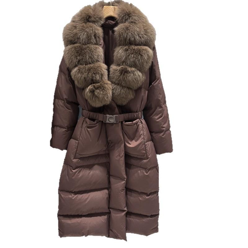 Womens Winter Down Coat With V-Neck Slim Fit Mid-Length 50% Duck Fill Thick Warm Outerwear Cold Season
