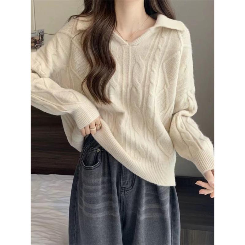 

PLOL Воротник Французский Винтаж Свитер для Женщин Осень/Зима Свободная Верхняя Одежда Мешковатый Стиль Тонкая Вязка S