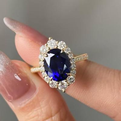 Wunderschöne goldfarbene runde hohle Ringe mit blauem und weißem Stein für Frauen, Schmuck, Jubiläumsringe, Geschenk