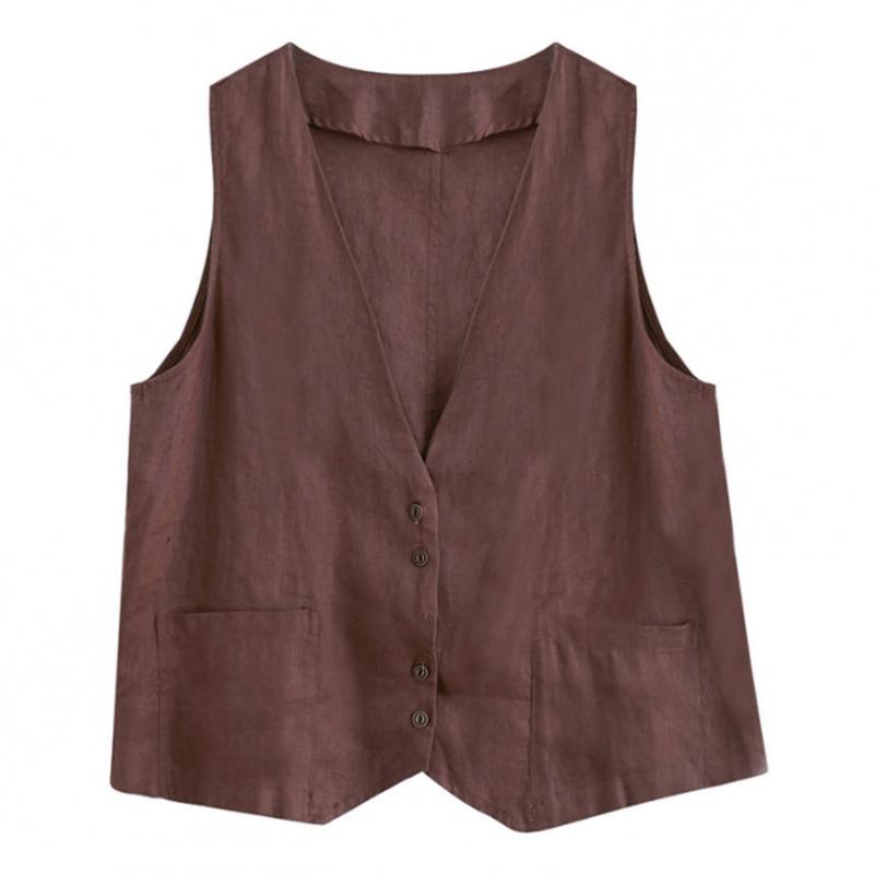 Shop   Women Y Button Summer Linen laYered Vest Won Wvs Wbfae5a