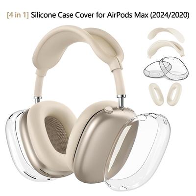 Set de carcase de protecție 4-în-1 pentru AirPods Max 1/2 - Cupe pentru urechi transparente + Bandă pentru cap și pernițe pentru urechi din silicon