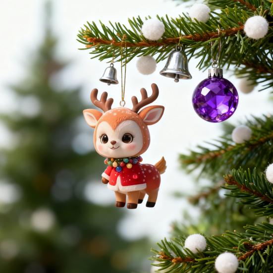 Dřevěná vánoční ozdoba sob roztomilý kreslený jelen dekorace na stromek ručně vyráběná slavnostní závěsná dekorace na Vánoce domácí párty