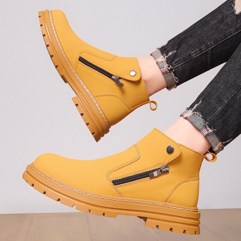 Fashion 2025 Fashionable Men's High-Quality Leather Ankle Boots With Side Zipper Buckle Design Comfortable Outdoor Durable Casual Boots