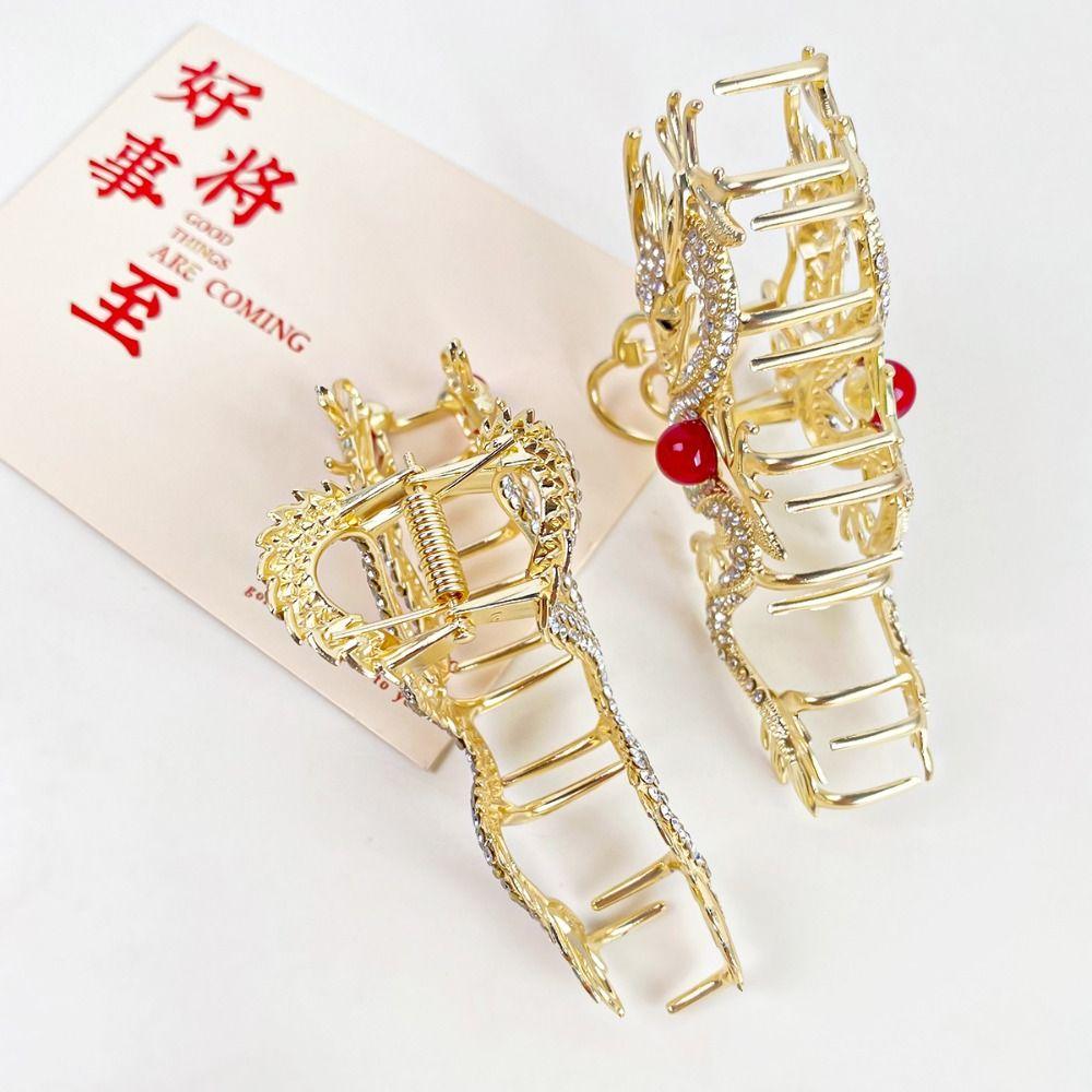 Red Animal Hair Clip Cartoon Rhinestone Shark Clip Fun Zodiac Dragon Hair Claw  Girl