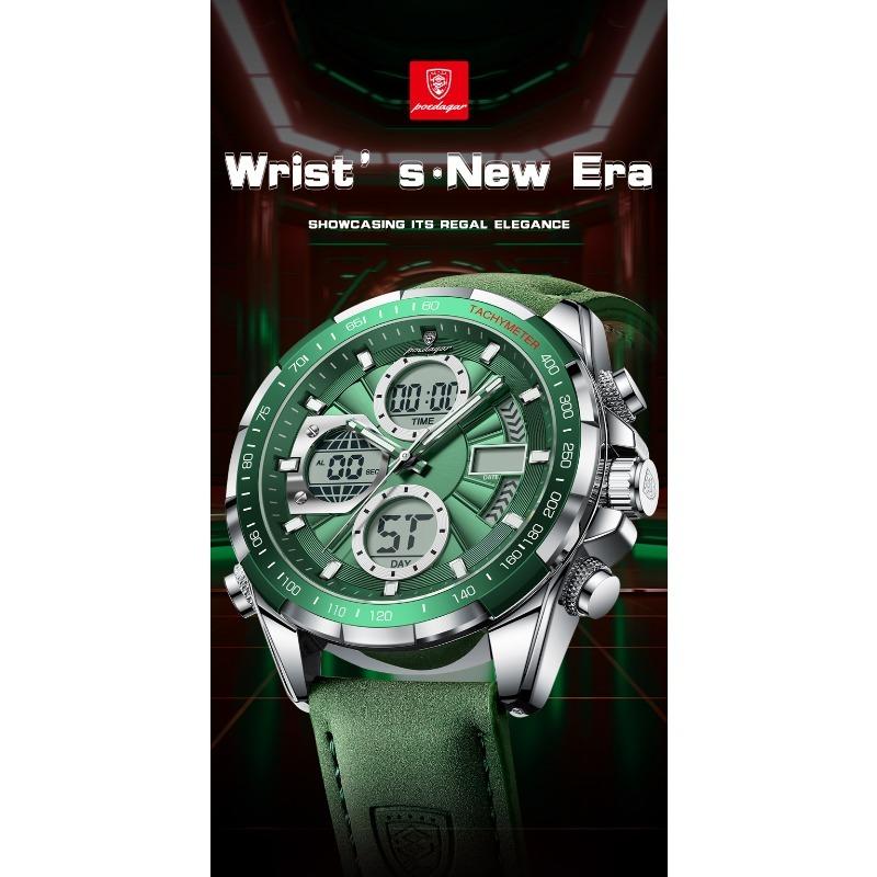 POEDAGAR Luxury Men Watch Luminous Week Date Digital LED Quartz Clock Alarm Dual Time Display Electronic Watches