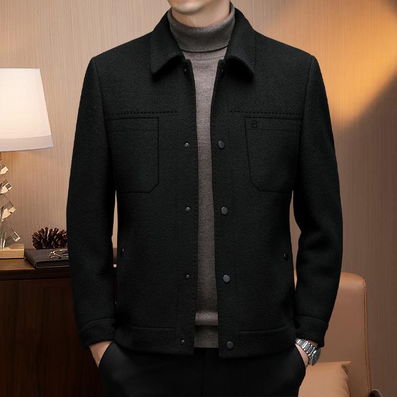 Men's Fashionable Winter Wool Jacket with Detachable Down Liner and Stand Collar