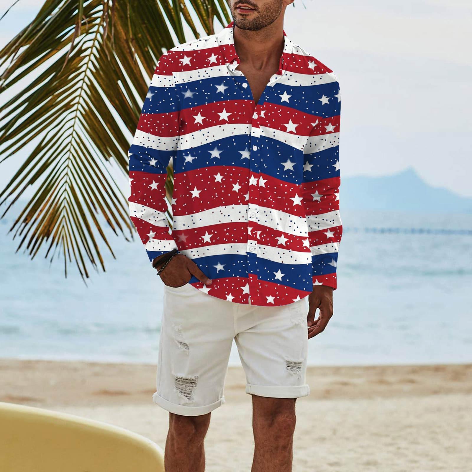 

Мужская модная повседневная футболка с длинным рукавом и принтом «День независимости» на пуговицах, рубашка обычного кроя L