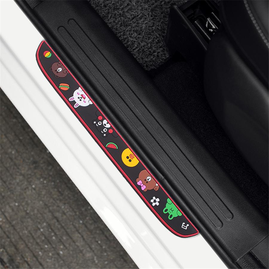 4PCS Cartoon Rubber Car Front Rear Door Scuff Sill Cover Panel Step Protector