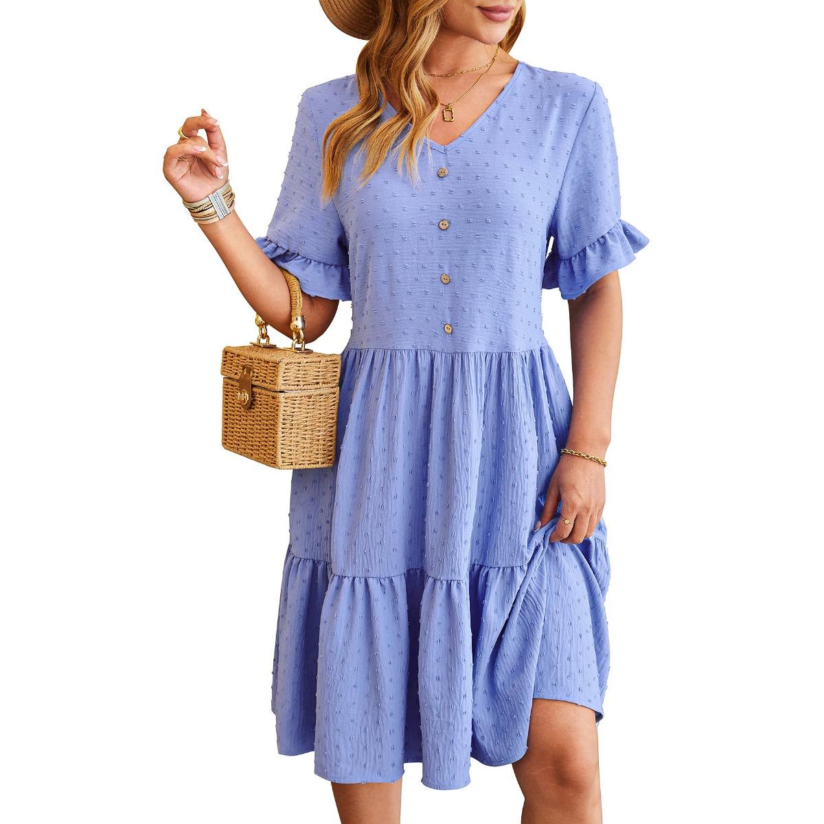 

Spring Summer New Women s Jacquard V-neck High Waist Knee-length Pleated Dress, European American Style Cross-border Women s Clothing XXL