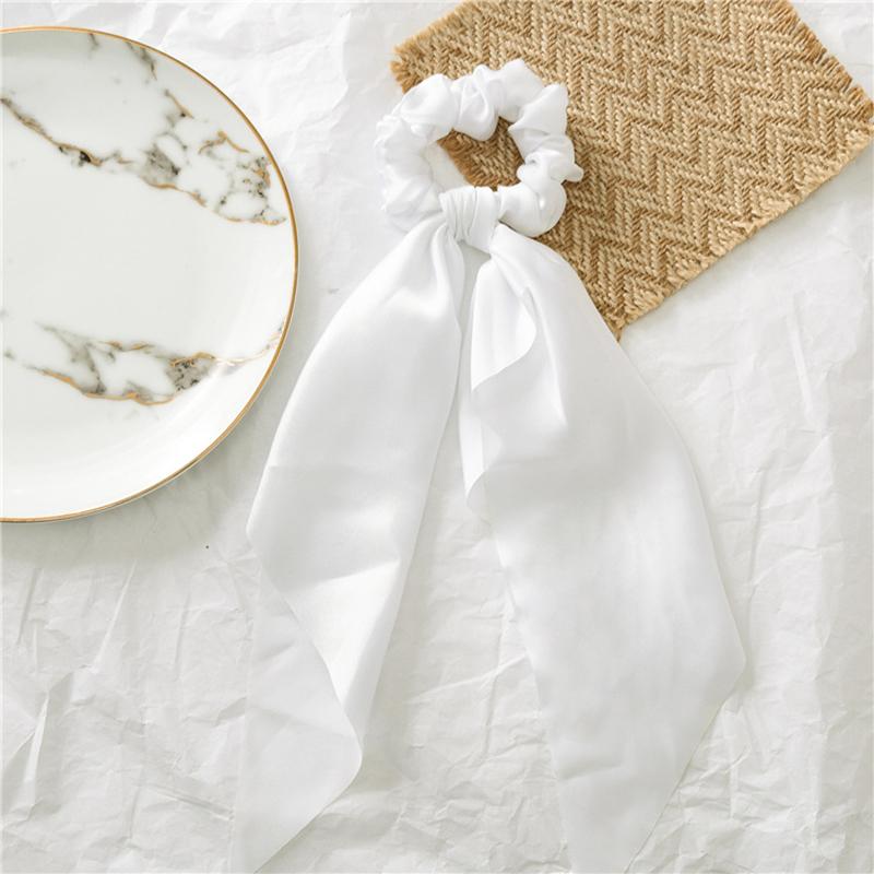 28cm Long Ribbon Satin Scrunchies Solid Color Fashion Bow Ponytail  Hair Ties Women Girls Elastic Hair Bands Headwear Accessory