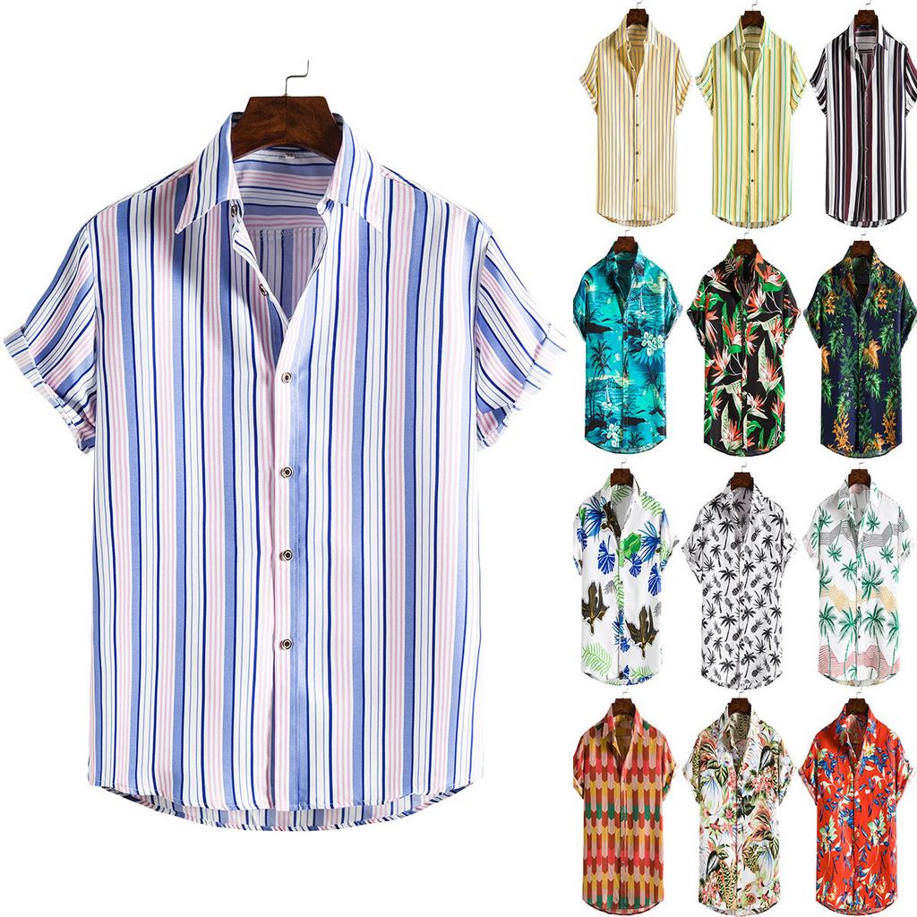 New 2025 Spring and Summer Men's Beach Shirt Hawaiian Short-sleeved Flower Shirt Men's E-commerce Supply