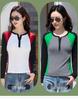Women's Slim Fit Color Block Long-Sleeve Top with Half-Open Collar for Spring & Autumn 2025