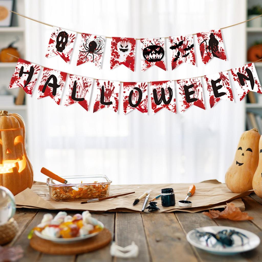 Halloween Vimpel Bannere Dekorasjoner Ornamenter DIY Veggoppheng Papirflagg for Spøkelseshus