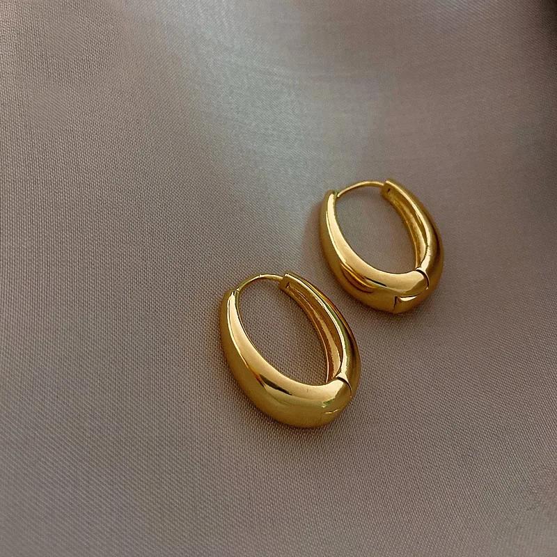 New  Classic Gold Color Geometric Square Metal Hoop Earrings For Woman Korean Temperament Party Jewelry Girls Accessory