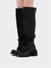 2025 autumn and winter new thick heel high heel boots straps thin big tube circumference black boots long tube knight fashion boots