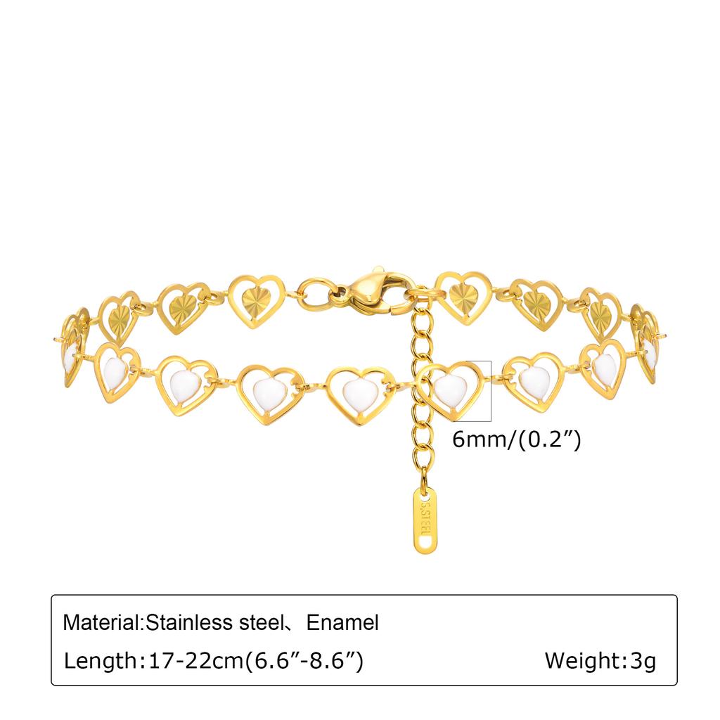 Trendy Bohemia Colourful Drip Glue Beads Chain Bracelet for Women Stainless Steel Beads Bracelet Girl Gift,Heart-shaped Chain