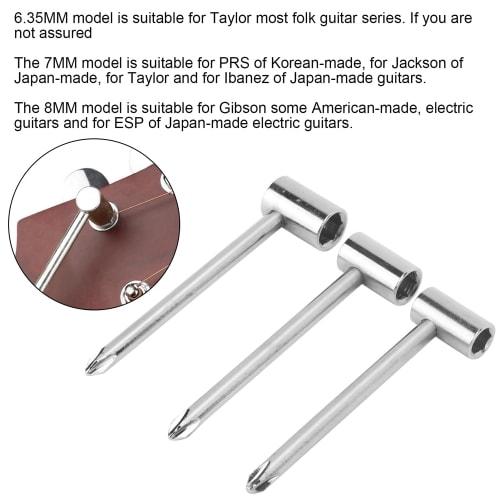 6.35mm Pipe Wrench, Hex Wrench, Rod Wrench for 7mm and 8mm Truss Rods, Wear-Resistant Neck Repair (Silver, 6.35mm + 8mm, 3-Pack)