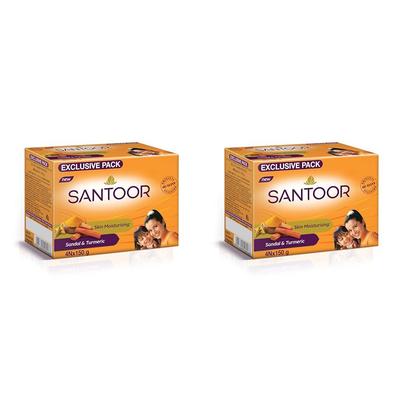 Santoor Sandal and Turmeric Bathing Soap Bar for Deeply Moisturizing All Skin Types To Achieve Soft and Radiant Glow Pack of 2 4N X 150g