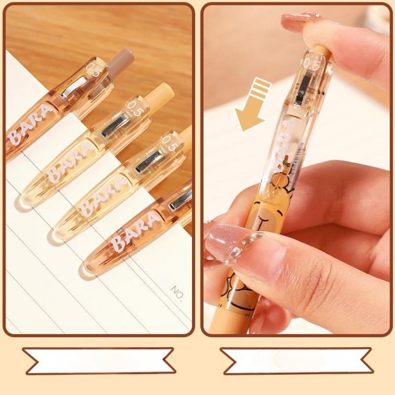 4Pcs Cute Cartoon Capybara Erasable Neutral Pen 0.5mm Student School Office Stationery Washable Writing Pen