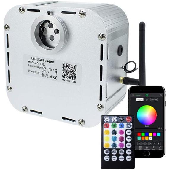 AZIMOM Bluetooth/RF Control 16W Music Mode Fiber Optic Light Source RGBW Light Box Engine for Car Home Star Ceiling Light Effect Decoration