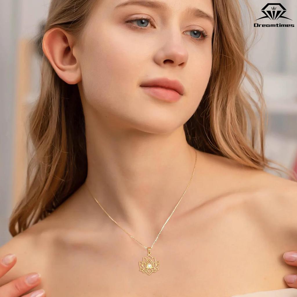 Dreamtimes Lotus Flower Charm Necklace for Women Yoga Protection Pendant Necklace Stainless Steel Healing Symbol Amulet Jewelry