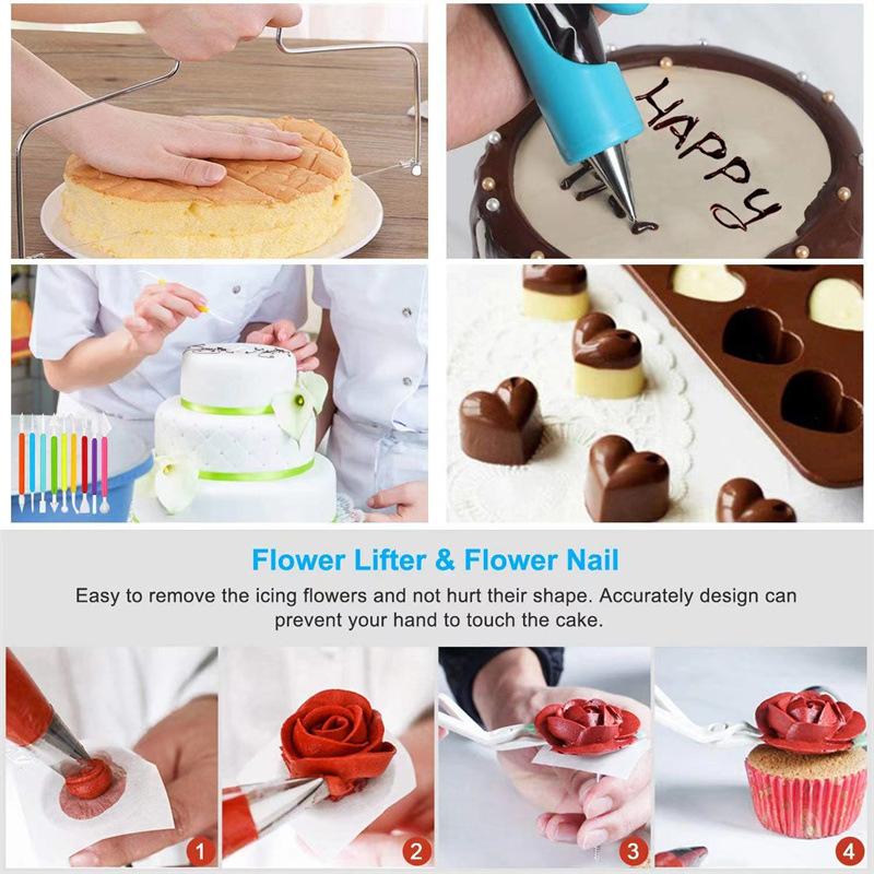 420 Piece Cake Decorating Supplies Set DIY Baking Tools Including Turntable Piping Spout Spatula All Stainless Steel
