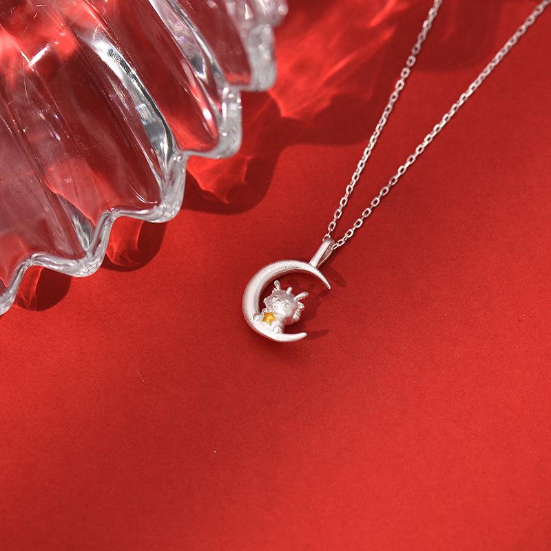 Wishing Dragon Necklace China-Chic Star Moon Dragon Pendant Light Luxury High Level Collar Chain