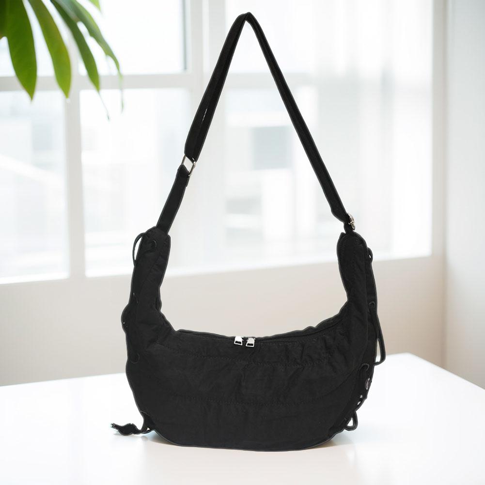 

Women Fashion Shoulder Bag Large Capacity Daily Messenger Bag Adjustable Strap Lightweight Half Moon Bag Simple Satchel Bag чорний