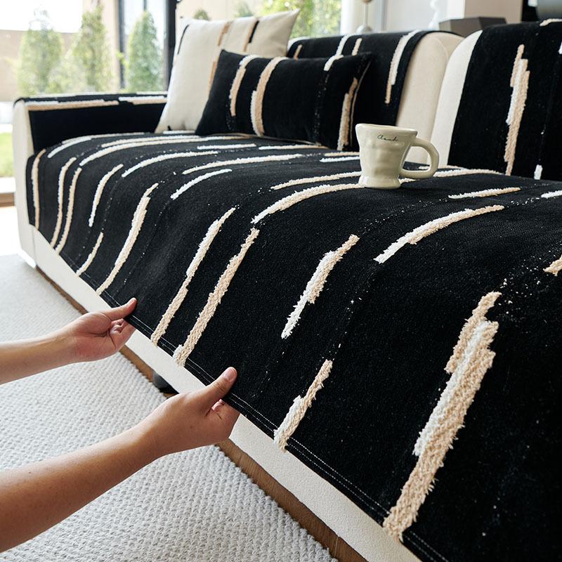 Simple Striped Sofa Cushion Autumn And Winter  New Non-Slip Chenille Backrest Cover Blanket Towel Seat Cushion