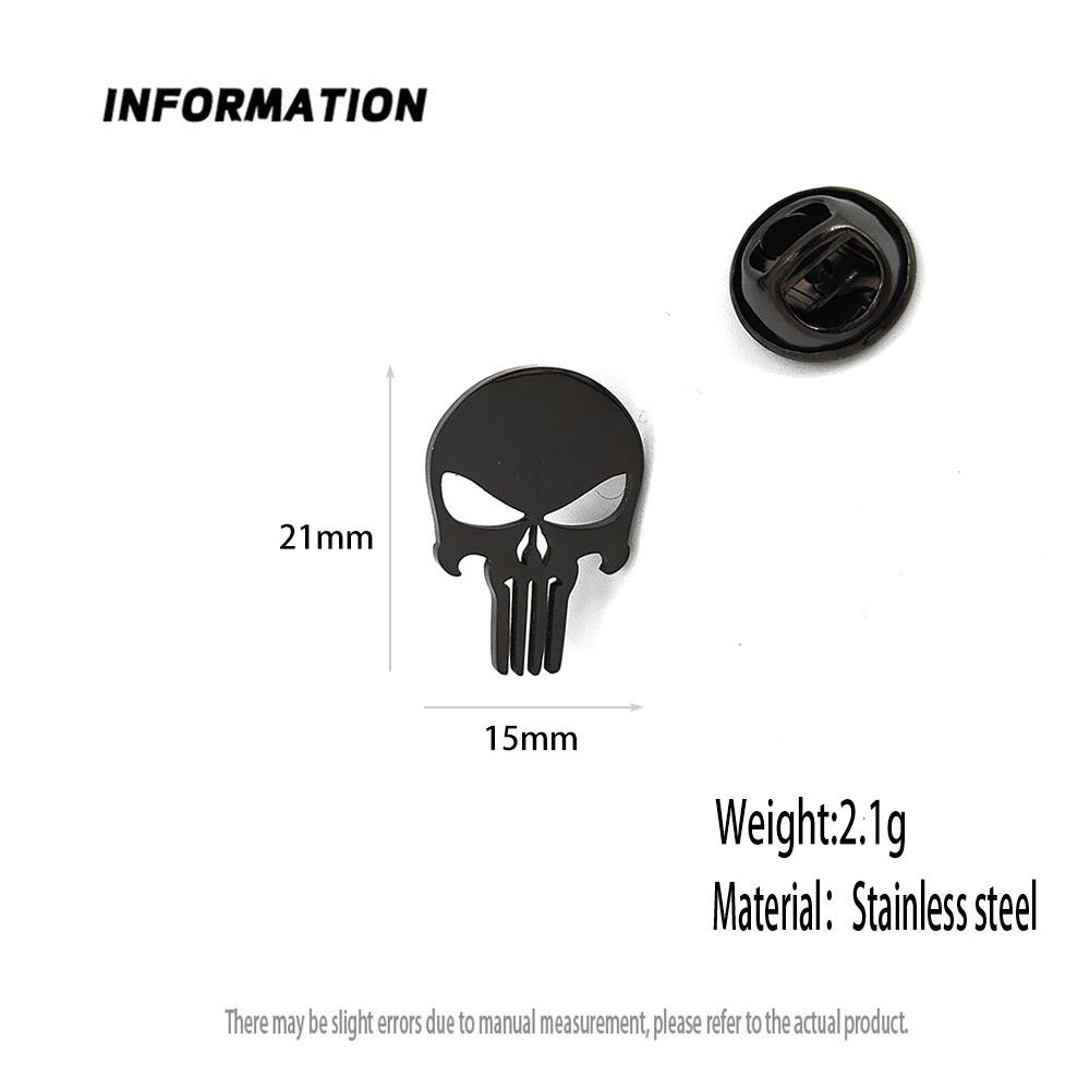 Punisher Skull Gold-plated Badge, Suit Lapel Pin Stainless Steel Black, Anti-exposure Buttons for Women, Brooch for Men
