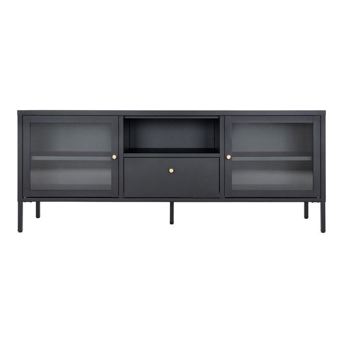 Dalby table TV 2 portes en verre, 1 tiroir, 1 tablette noir.