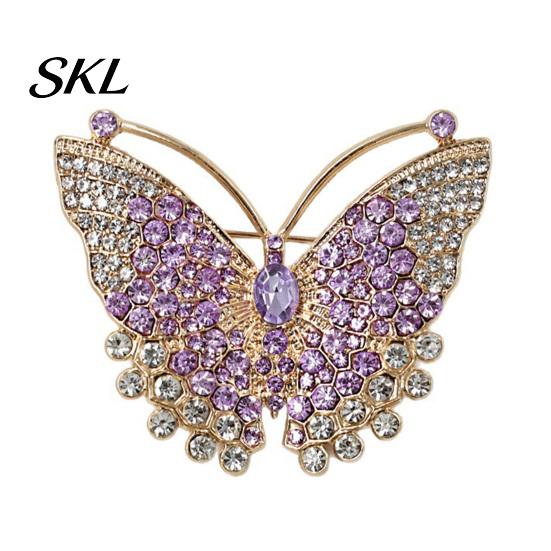 Lightweight Butterfly Pin Brooch Pin, 3D Design with Sparkling Rhinestones, Electroplated Strong Buckle Badge for Coats Shirts Bags Accessories