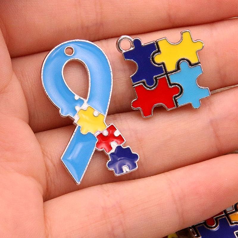 8Pcs Gold Plated Pendant with Puzzle Shape Pendant Enamel Autism Awareness Pendant Bulk Diy Necklace Bracelet Keychain