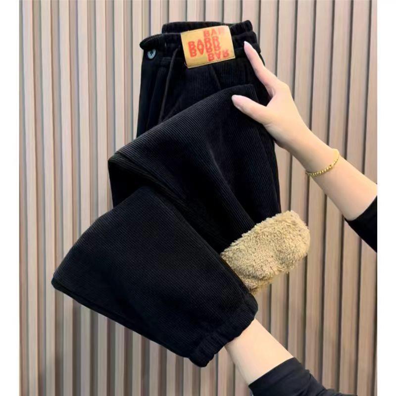 Women's Winter Korean-Style Plush Joggers with Lambswool Cuffs - Versatile & Fashionable Casual Sweatpants