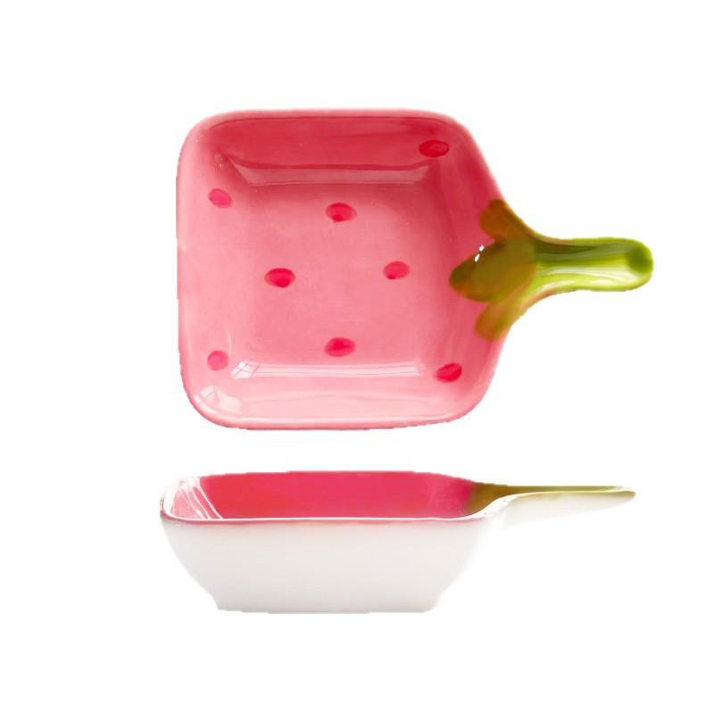 Cute Pink Strawberry Handle Small Dish Hand-painted Underglaze Color Ceramic Flavor Dish Condiment Dish Household Dipping Dish