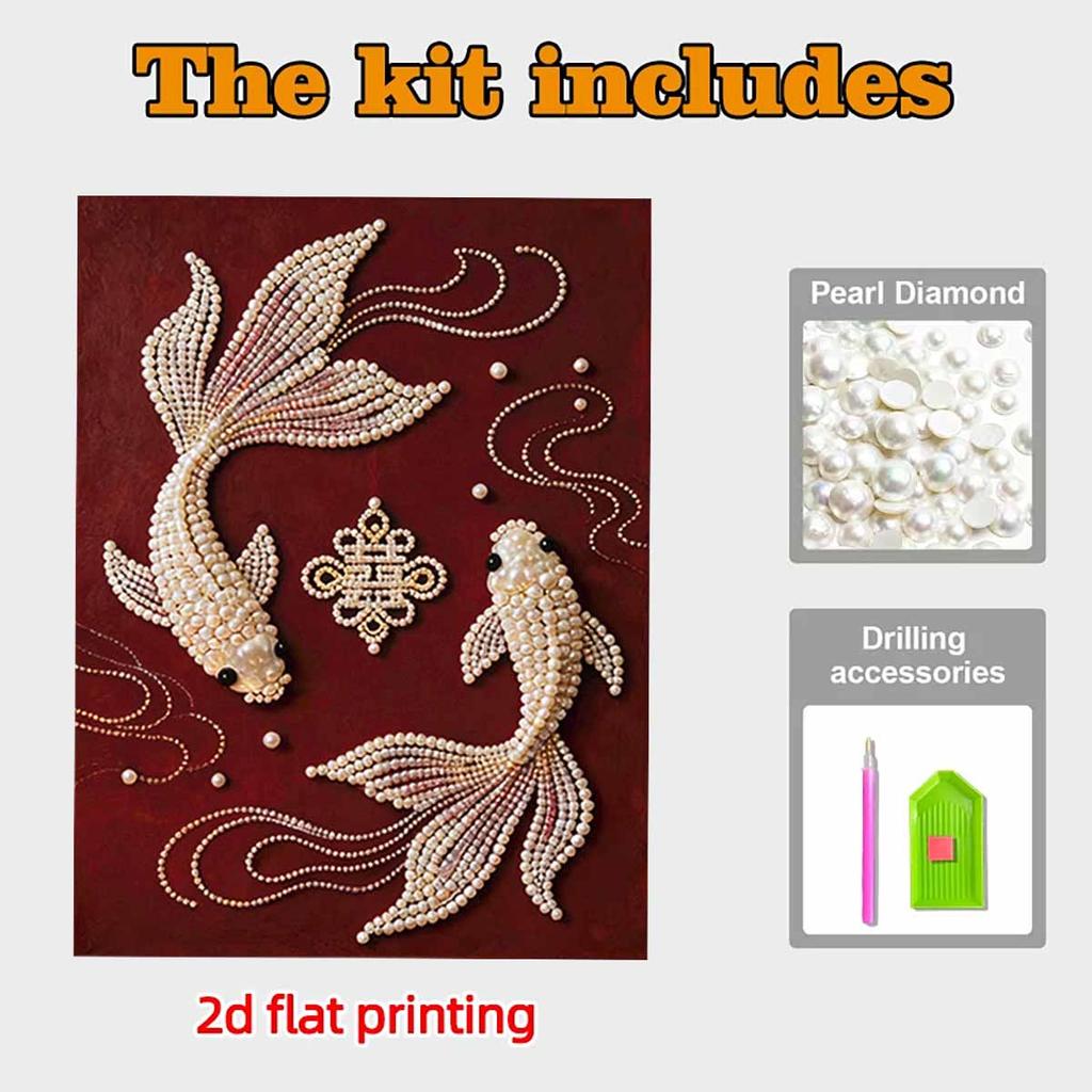 Pearl Two Goldfish DIY Diamond Art Kits 15.7x19.6inch Gem Art Diamond Painting Kits Without Frame for Adults Gift Idea Home Wall Decor