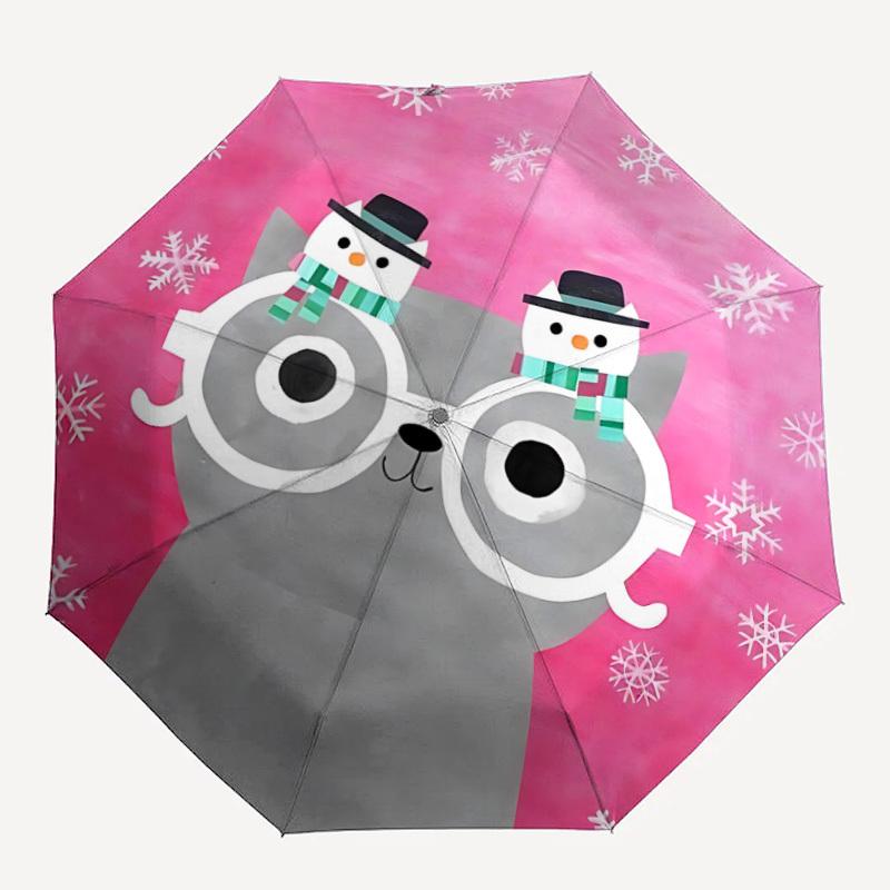 

1pc Winter Cat Automatic Folding Umbrella Portable Collapsible 8-Rib Umbrella for All Seasons, Casual Outdoor Accessory, B52