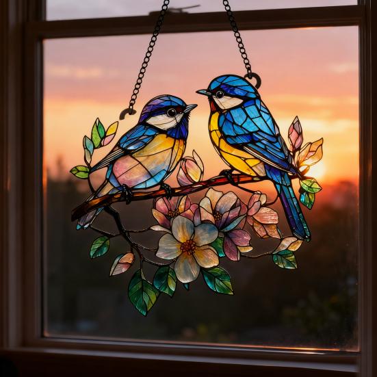Colorful Bird Acrylic Hanging Decoration Indoor Outdoor Garden Yard Window Wall