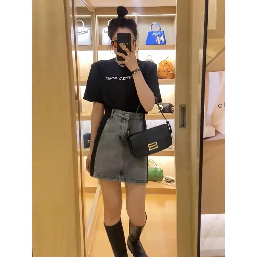 

Plus Size High Waist A-line Denim Skirt with Belt and Anti-exposure Lining - Summer 2026 Collection 2XL