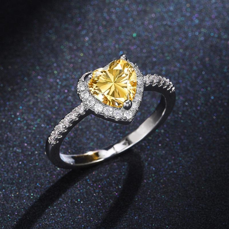 2026 Peach Heart Ring Ladies, Love Shaped Zircon Diamond Copper Silver Plated Fashion Jewelry