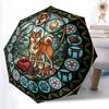Japanese Shiba Inu Glass Pattern Umbrella, Portable and Foldable Design, 8 Ribs, a Casual Accessory for Halloween, Christmas, and Birthday Gifts.