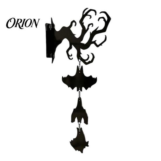 Festival Gift for Halloween Hanging Wall Decor, Matte Black Dead Branch Bat Silhouette Ornament Decor with Metal Bell, Easy Install Indoor Outdoor