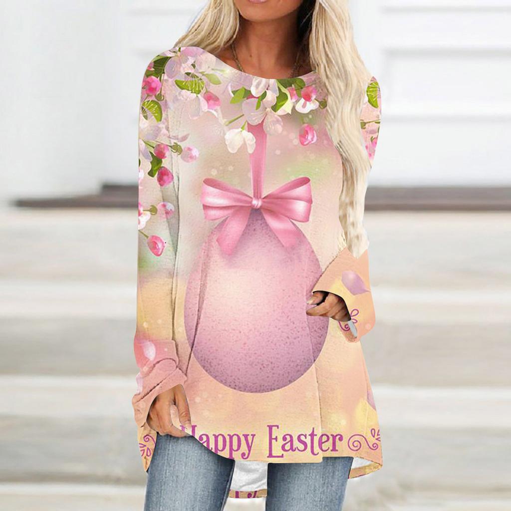 Round Neck 3D Rabbit Festival Printed Top Fashionable Casual Long Sleeved Women's T-shirts
