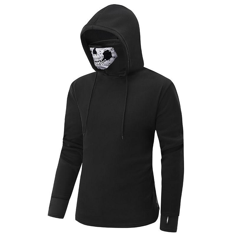 Stylish Loose Fit Long Sleeve Hoodie Sweatshirt With Skull Head Mask Print