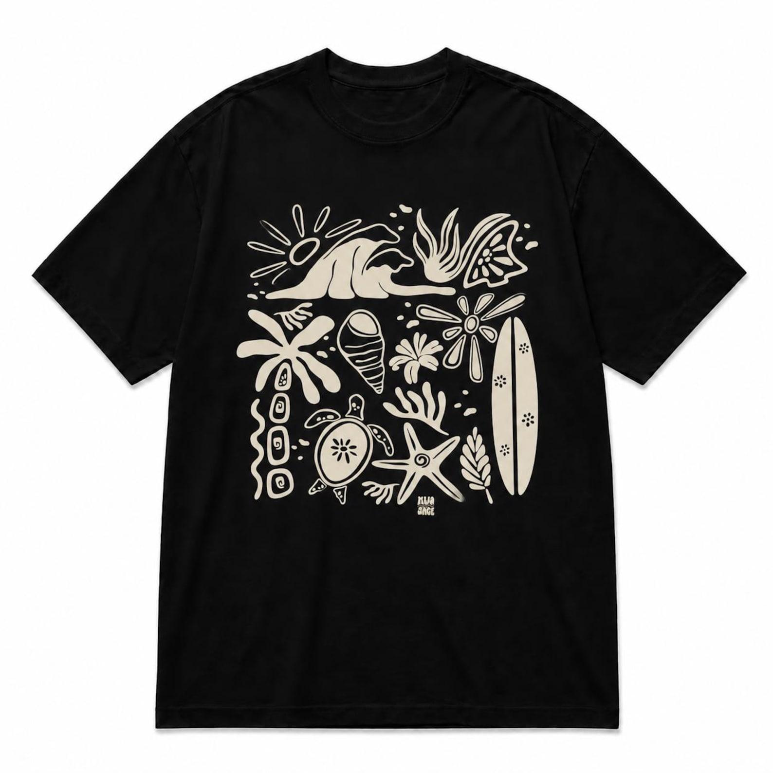 Coastal Wave Graphic Tee – Minimalist Beach Shirt 4XL