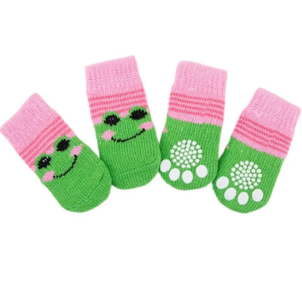 4Pcs Pet Cat Dog Floor Anti-slip Socks Autumn Winter Warm Soft Wool Socks Pet Kitten Puppy Anti-freeze Feet Paw Protector Socks